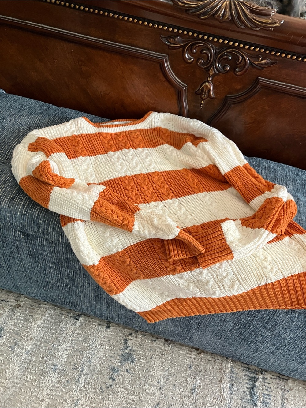 Dior Cream and Orange/brown Striped Cable-Knit Crewneck Sweater Longhorn fans!